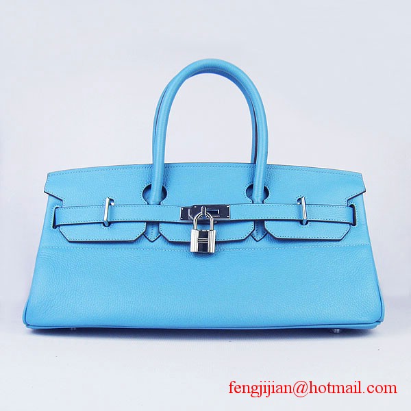 Hermes Birkin 42cm Togo Leather Bag 6109 Light Blue silver padlock